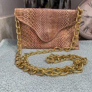 JJ Winters Miley Crocco Italian Leather Chain Link Envelope Crossbody Bag